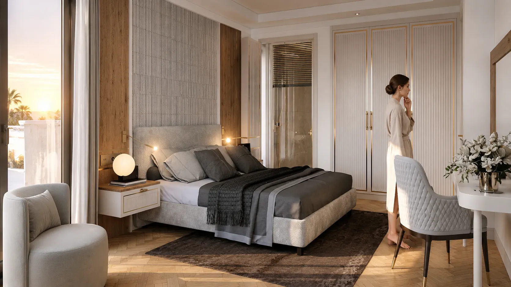 The bedroom, made, quiet